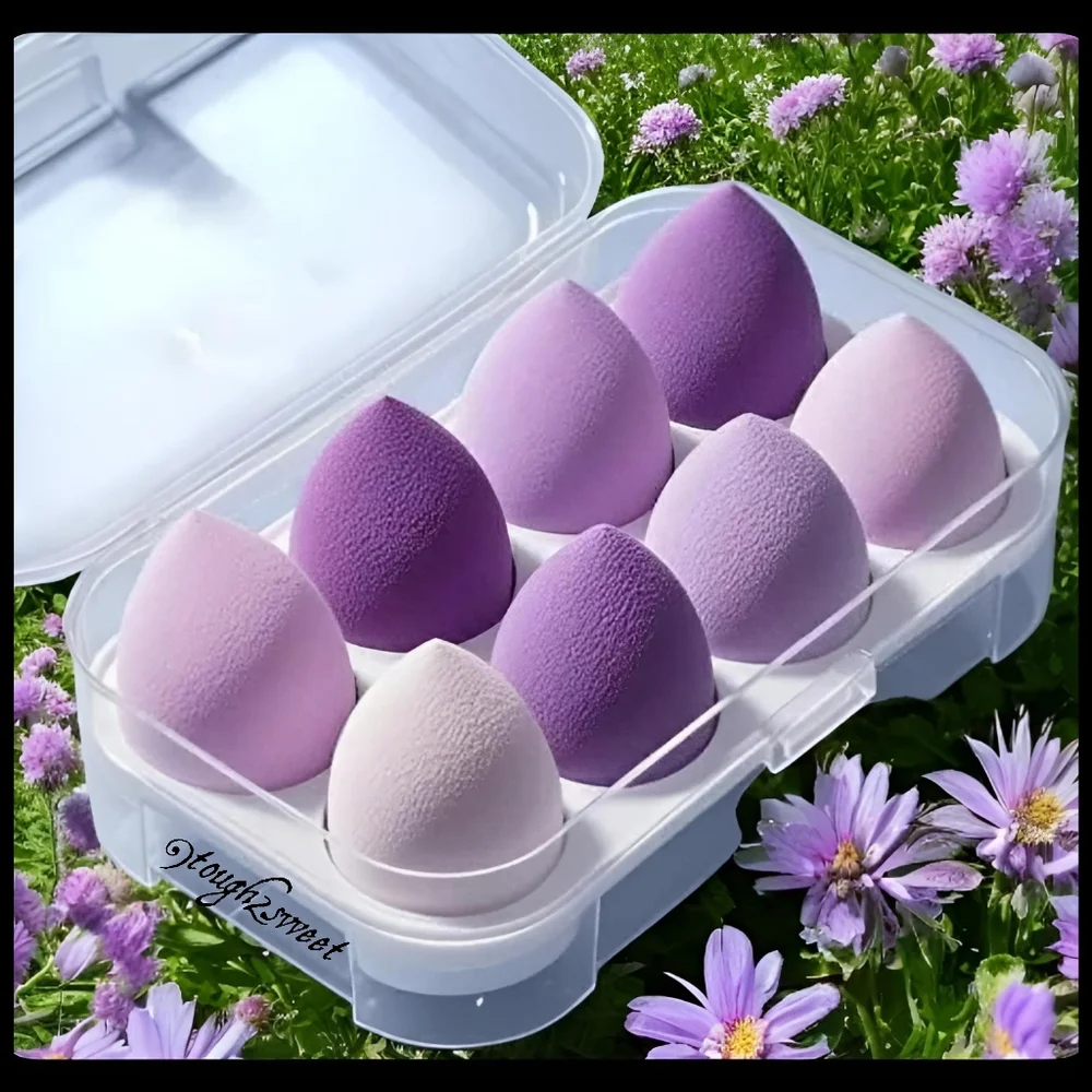 🆕️MAGIC PURPLE SET OF 8 MAKEUP SPONGES IN PLASTIC PROTECTIVE SNAP CASE